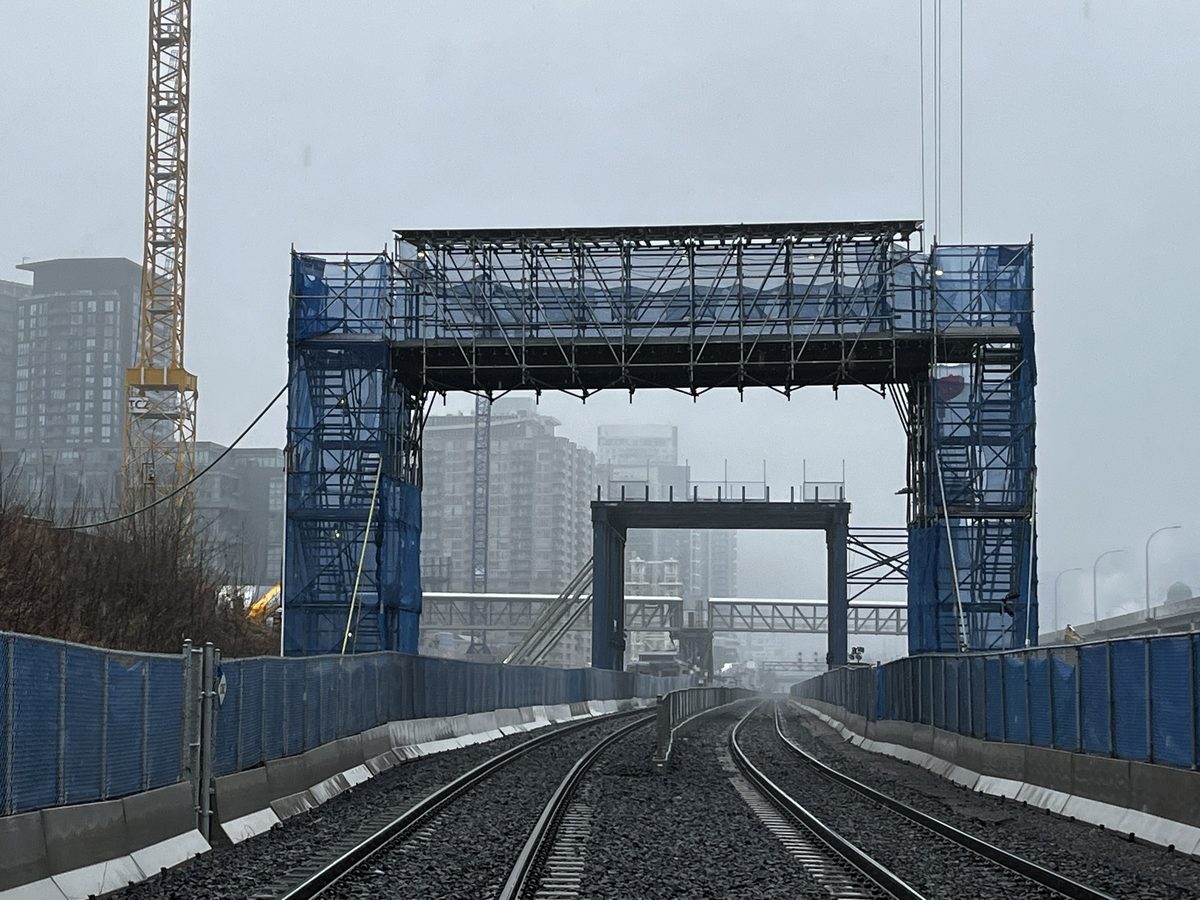 Temporary overbridge spanning the rail corridor at Exhibition