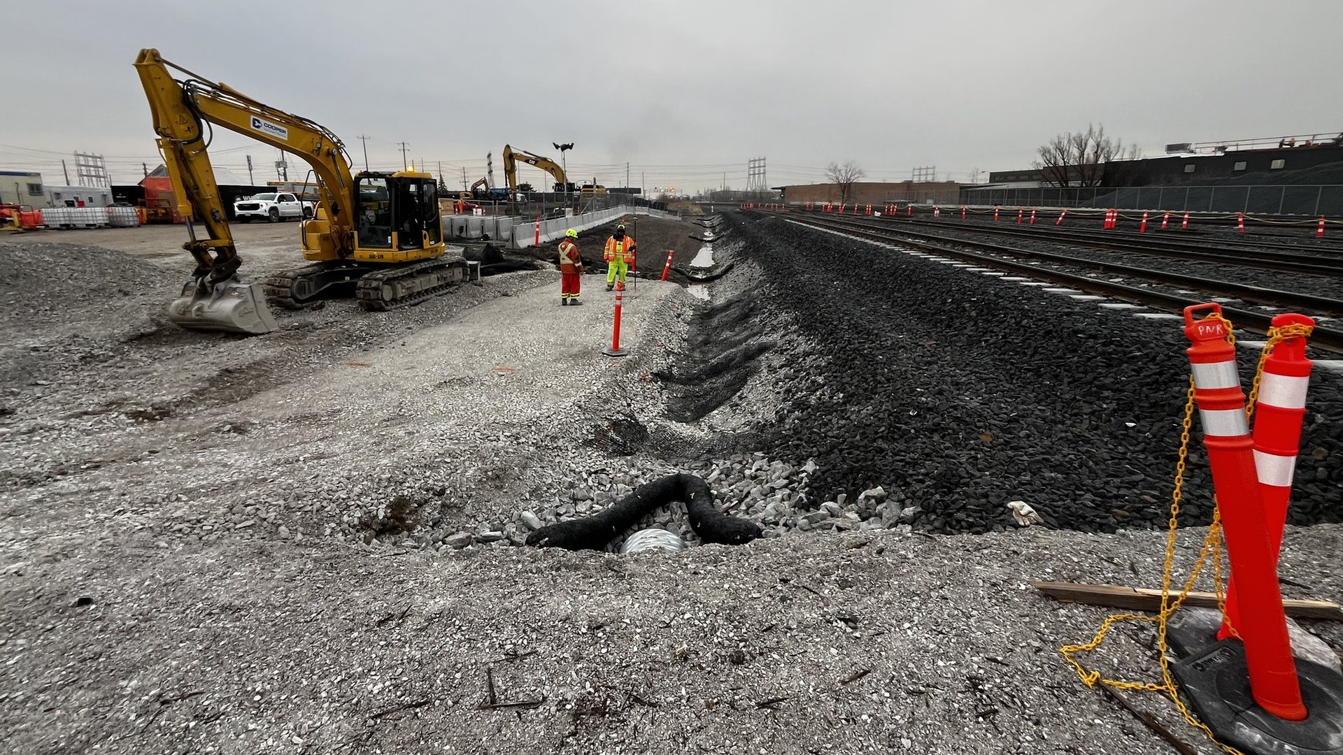Site work along the rail corridor at Woodbine, March 2026